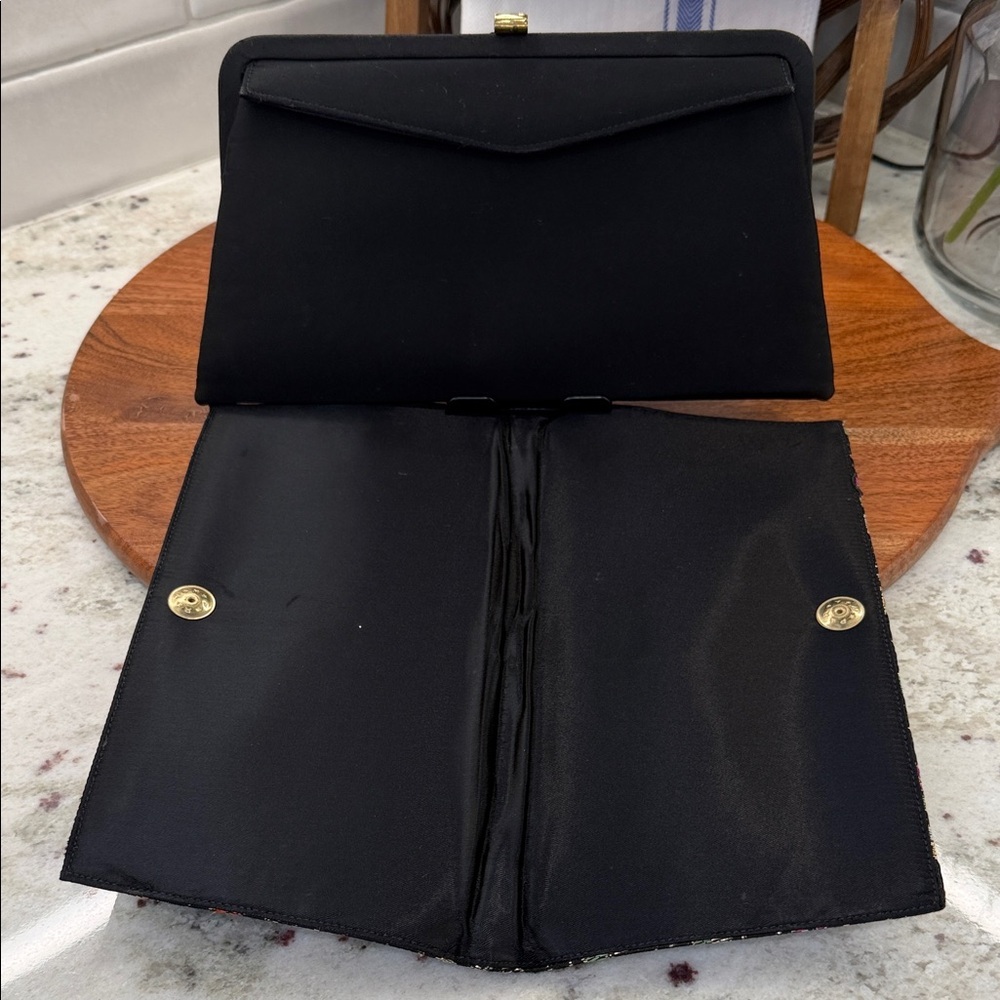 Vintage Waldman Clutch- Metallic Floral and Black - Picture 8 of 10